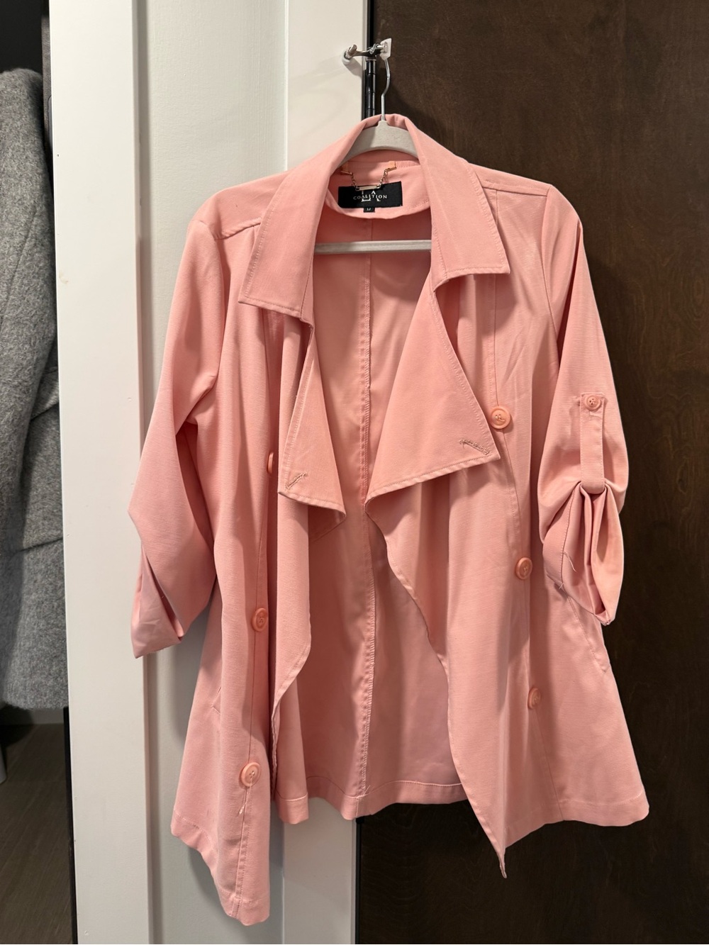 Coalition blush-pink collar jacket with gold chain detail